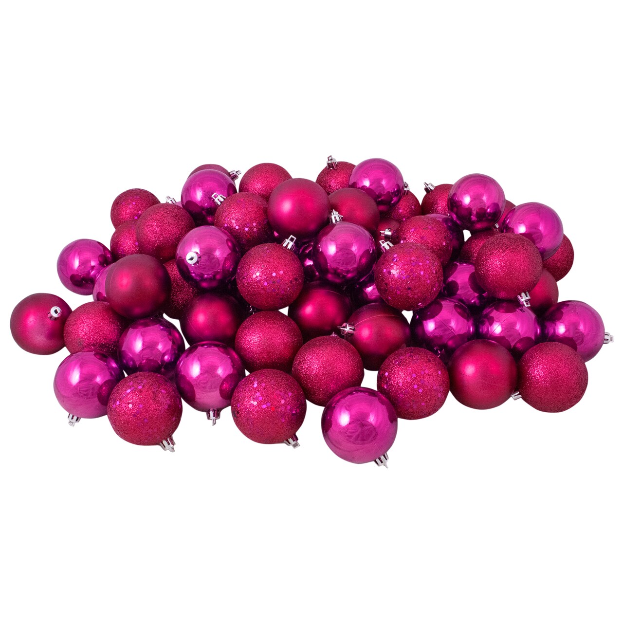 Northlight 4-Finish Shatterproof Christmas Ball Ornaments 2.5" (60mm) - Magenta Pink - 60ct